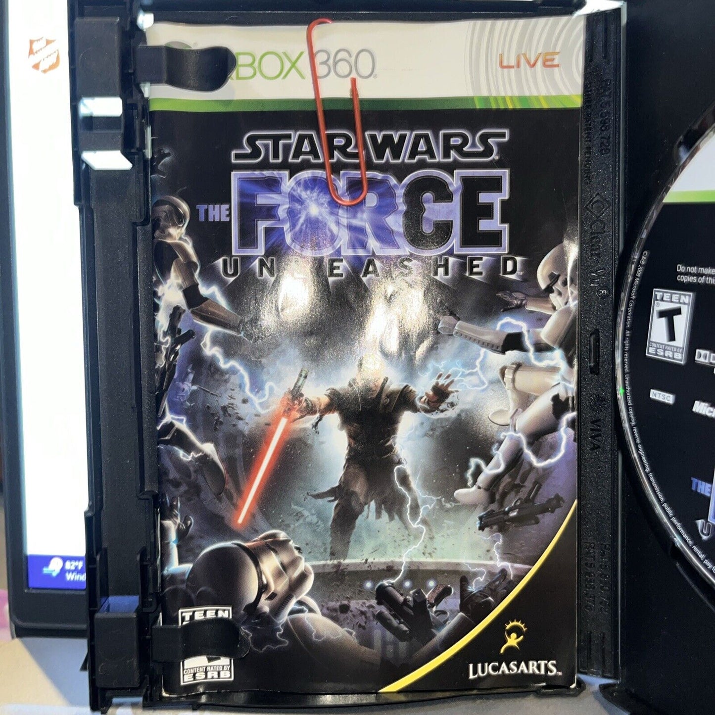 Star Wars The Force Unleashed Xbox 360. No Cover Art. New Case. Manual. Teated