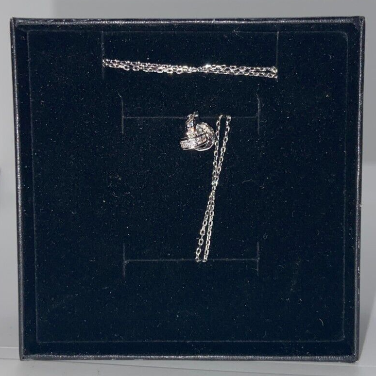 3/8" Cubic Zirconia Love Knot Pendant Necklace 18" Chain