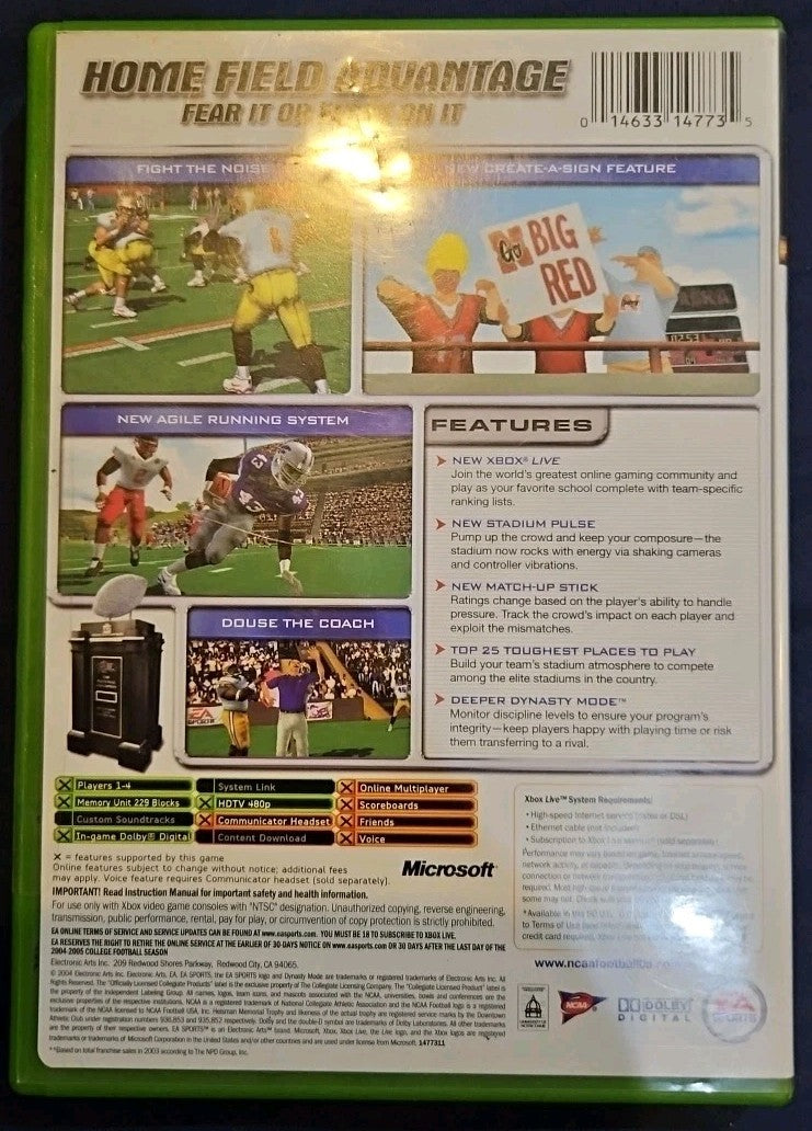 NCAA Football 2005 (Microsoft Xbox, 2004) Tested. No Scratches. New Case