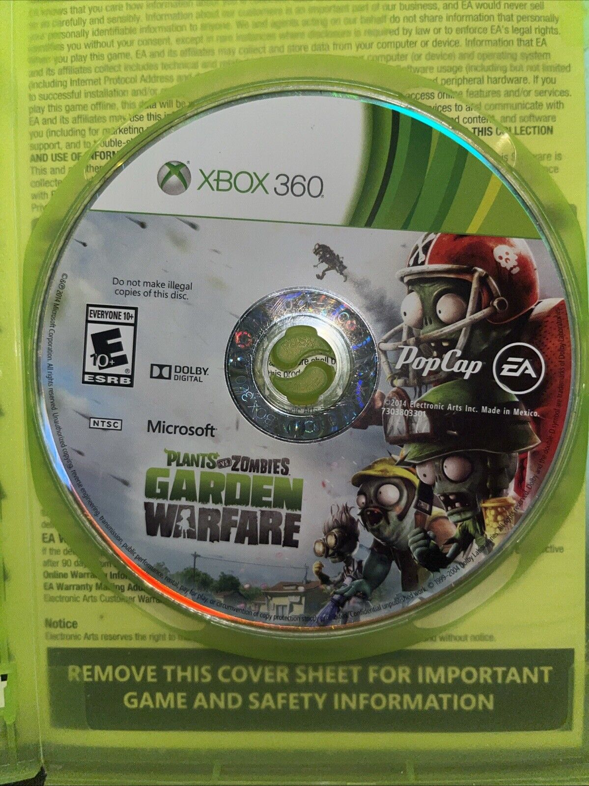 Plants Vs Zombies Garden Warfare - Xbox 360 Cover Liner Worn. Tested. New Case