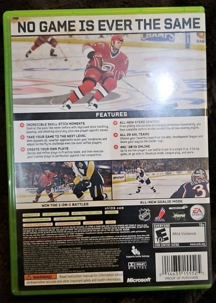 NHL 08 - (Xbox 360) No Game. Case. Artwork. Damaged Manual