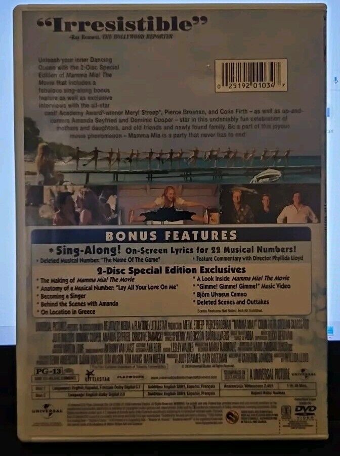 Mamma Mia! (DVD, 2008) Tested. W/slipcover