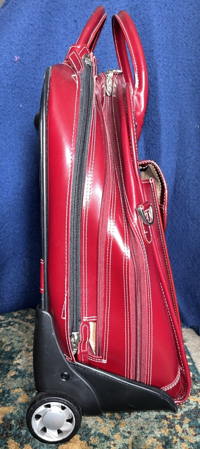 McKlein Leather Laptop Carry-On Bag Detachable Roll-On And Collapsible Handle