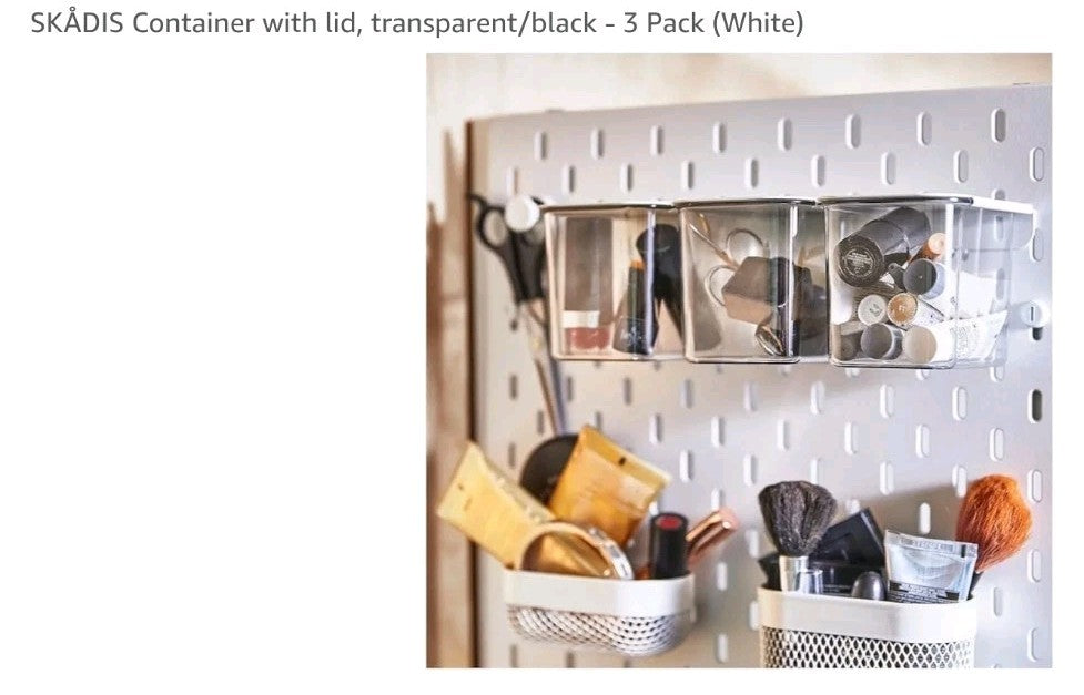 SKÅDIS Container with lid, transparent/black - 3 Pack (White) New