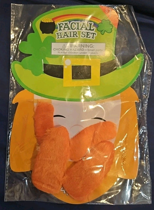 SEALED Amscan Lucky Leprechaun Self Adhesive Facial Hair Set Eyebrows Bear Side
