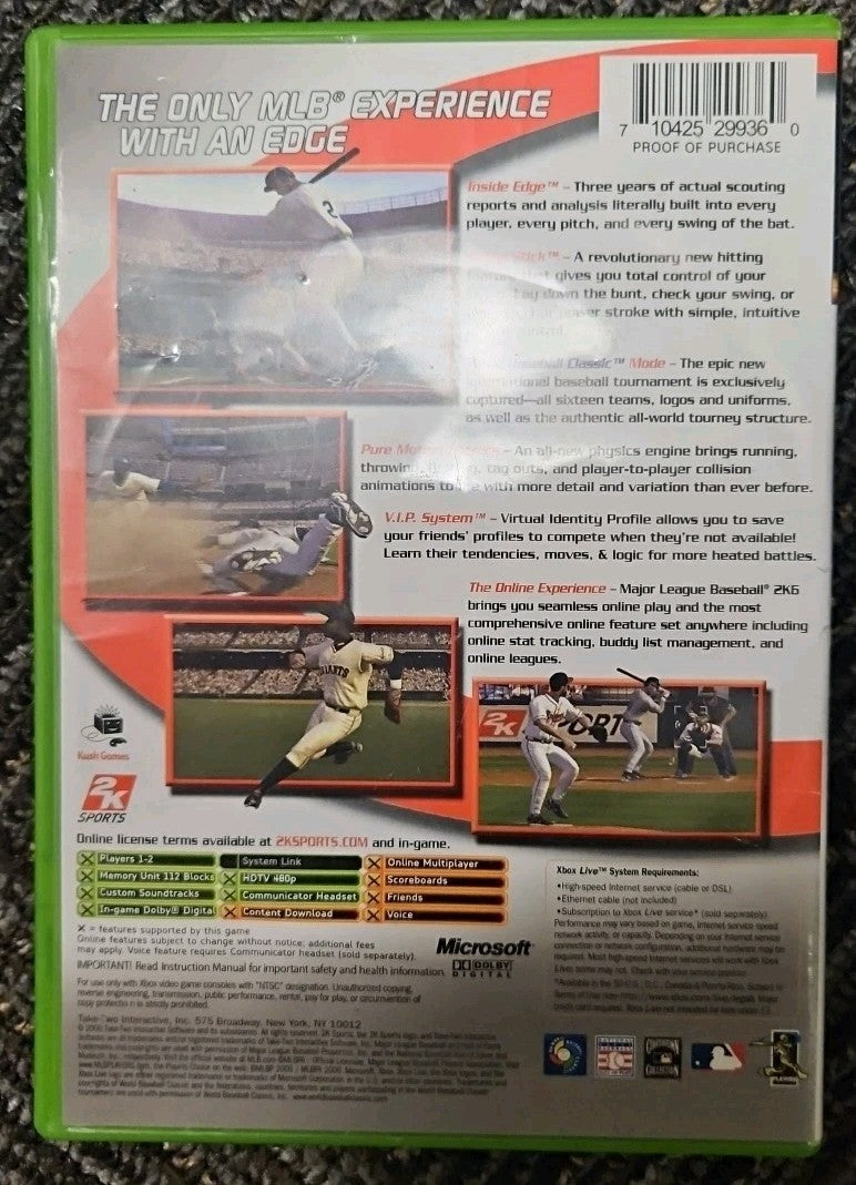Major League Baseball 2K6 (Xbox) Tested. No Scratches. New Case