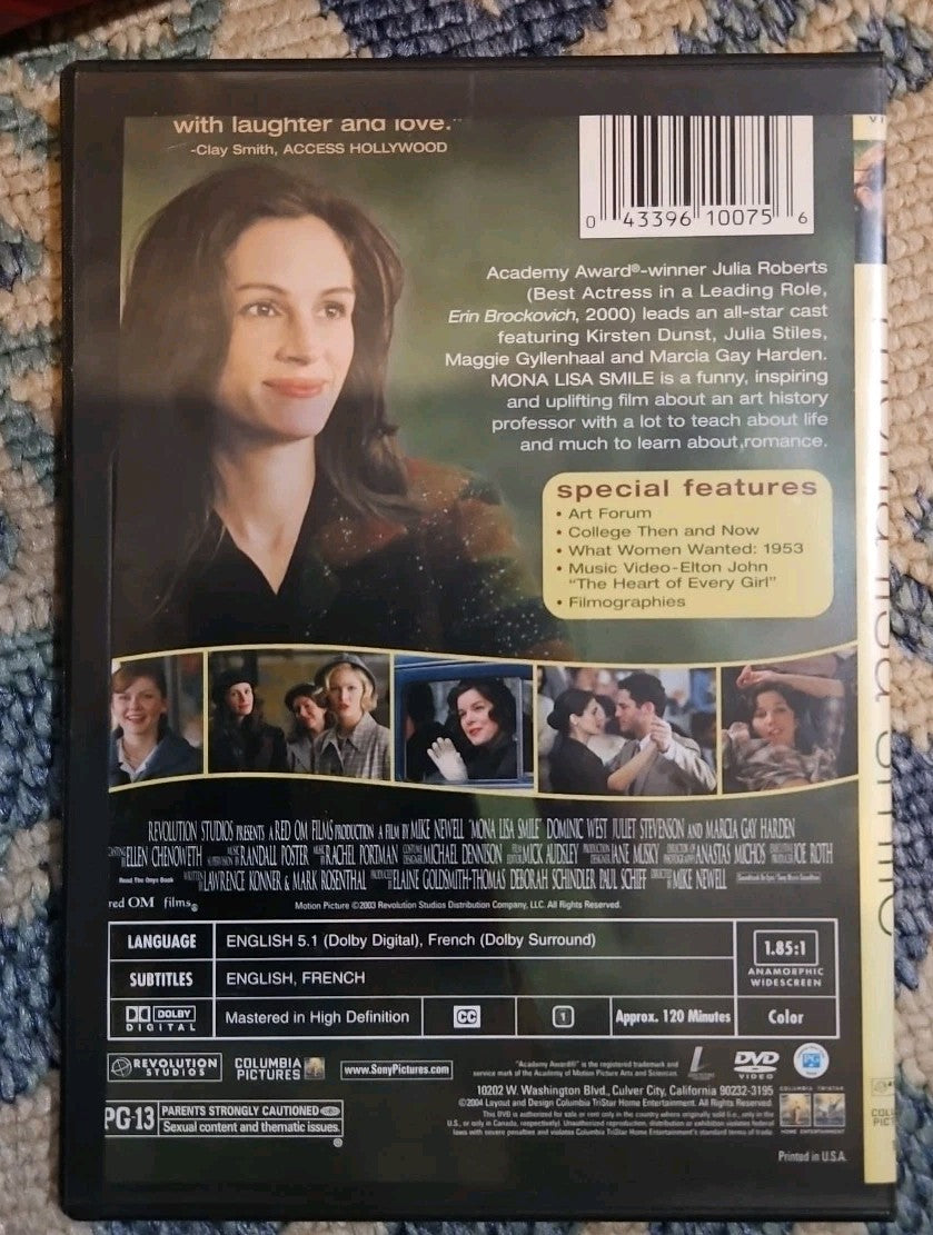 Mona Lisa Smile (DVD, 2004) Tested. Slim Case. Cropped Artwork
