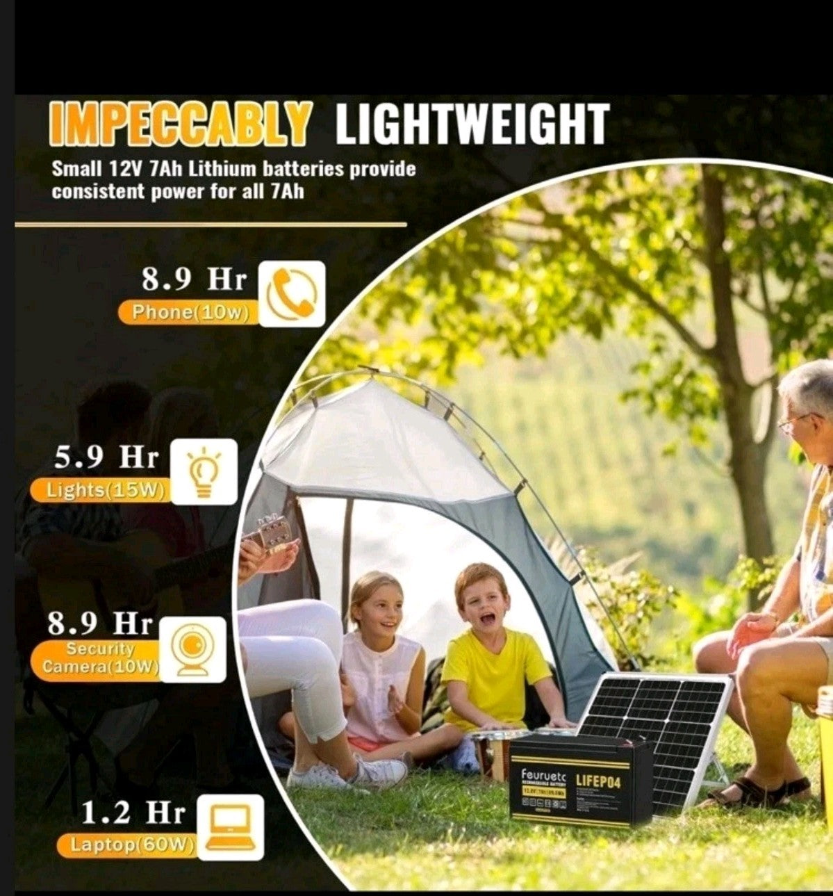 12V 7Ah LiFePO4 Battery  7A BMS 89.6Wh