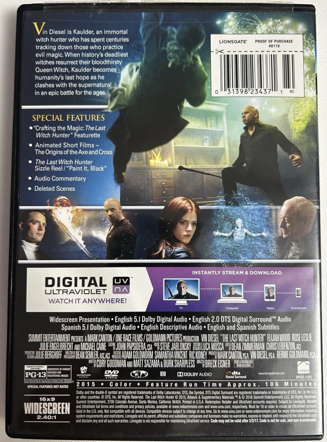 The Last Witch Hunter (DVD/Digital, 2015, Widescreen) NEW
