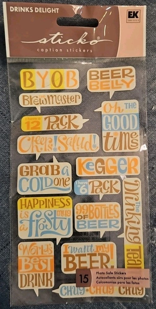 Sticko EK Success Caption Stickers Drinks Delight Beer Kegger Grab A Cold One
