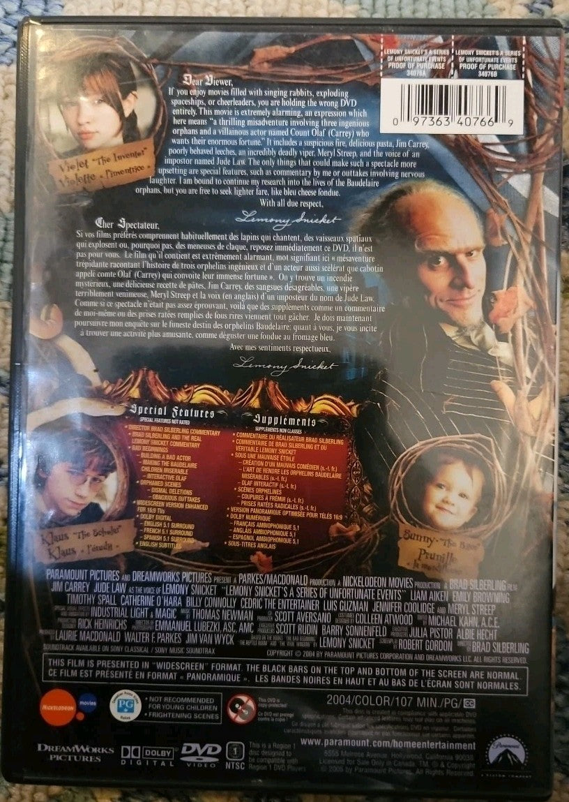Lemony Snickets A Series of Unfortunate Events (DVD, 2010, Canadian) New Sealed