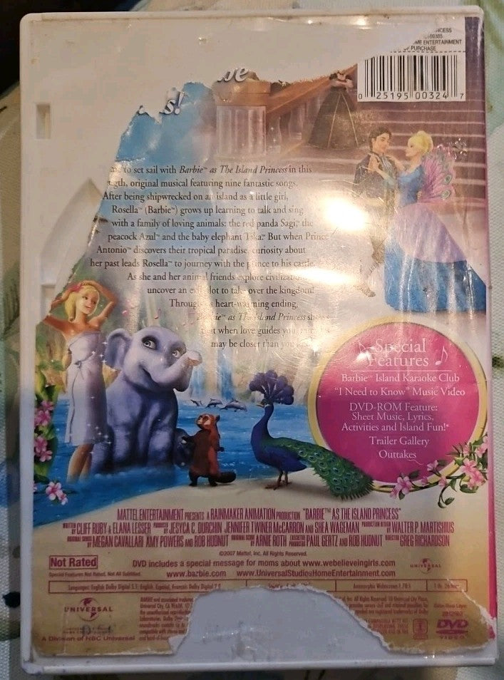 Barbie as the Island Princess (DVD, 2007) Damaged Artwork. Tested. No Scratches