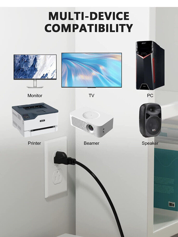 NEW Computer Replacement Power Cord | 6-Foot | Black