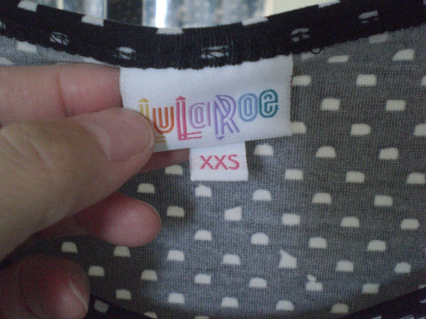 NWT LuLaRoe Irma Shirt Top Blouse Tunic XXS Black with White Geometric Shapes