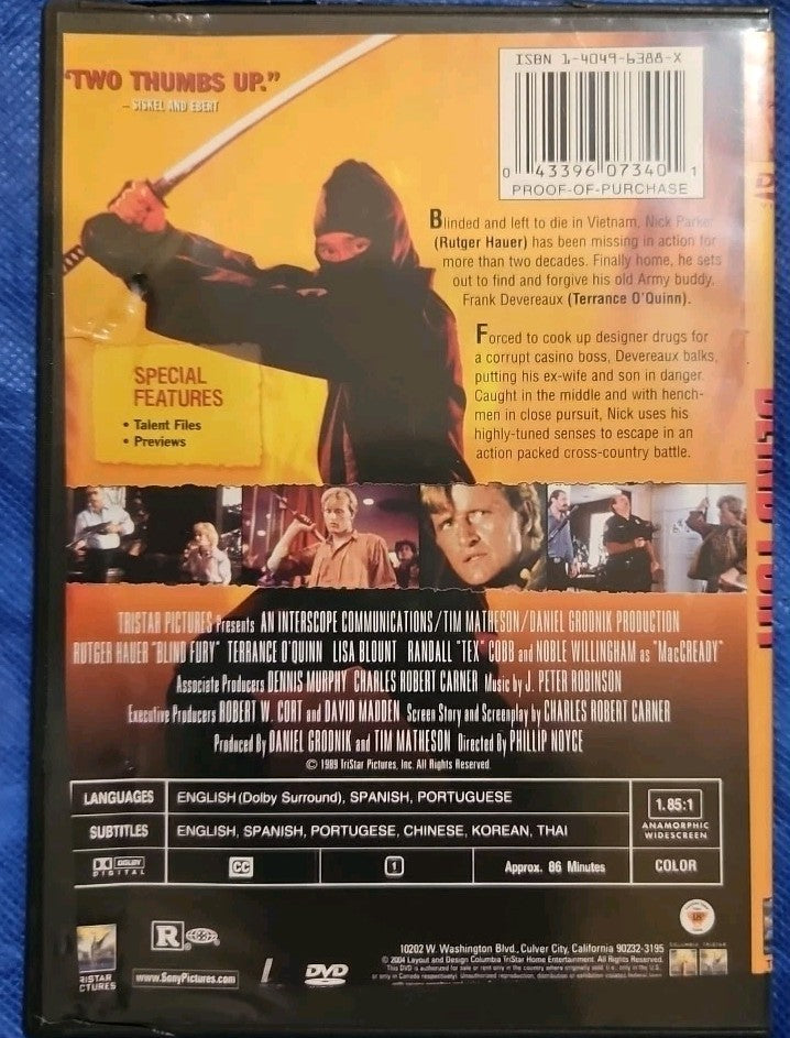 Blind Fury (DVD, 2004) Artwork Cropped. Slim Case. Tested