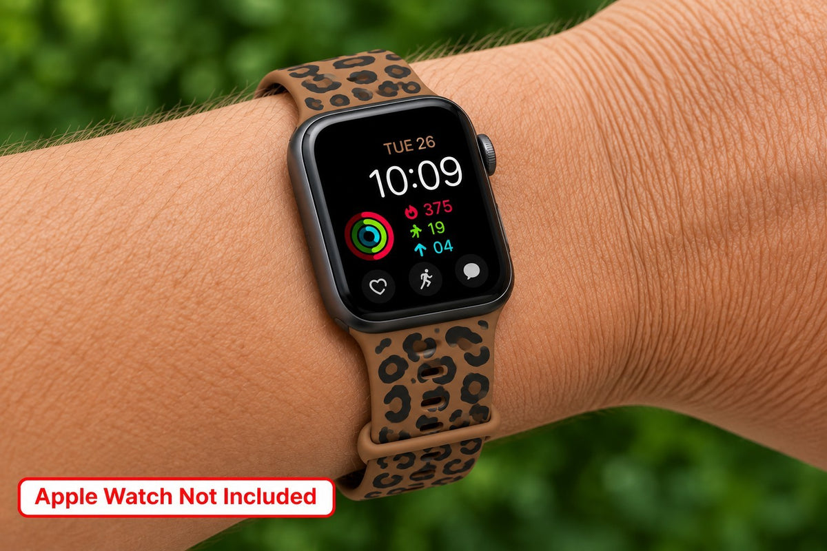 Band Fits Apple Watch 38 40 41mm Series 1-9 SE Brown Leopard Silicone Strap New
