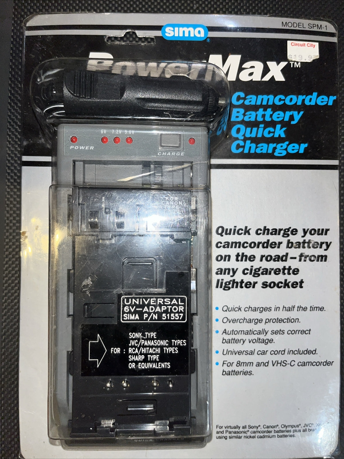 Sima PowerMax SPM-6 6v Camcorder Battery Quick Charger - BRAND NEW