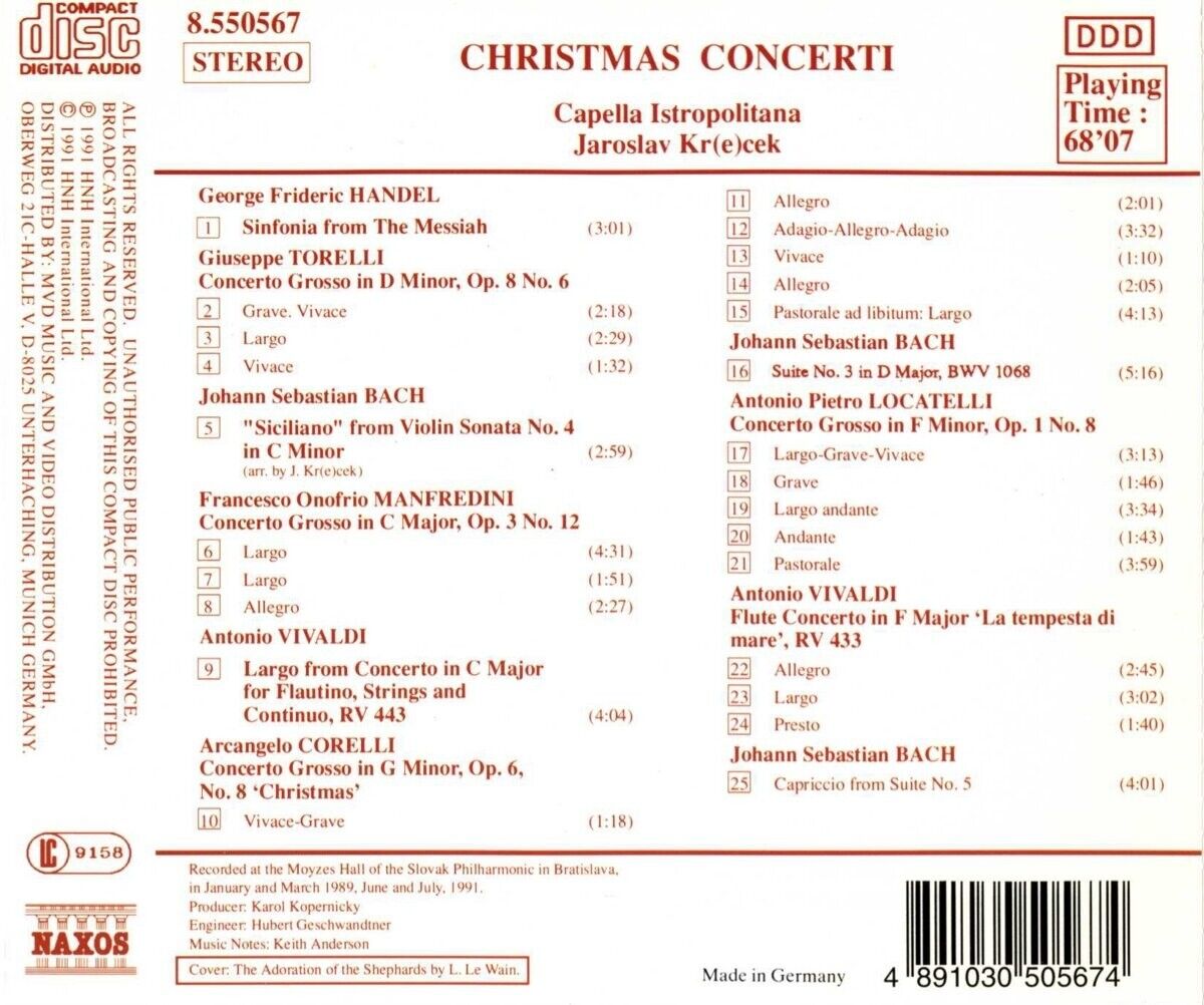Christmas Concerti - Corelli, Manfredini, Bach, Vivaldi, Locatelli et Al. NEW CD