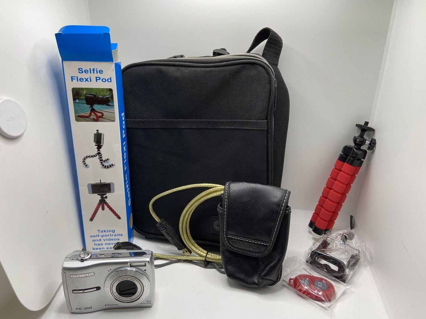 Olympus FE-310 8.0MP w/Cases, Tripod, USB Cable, Phone Shutter Remote BUNDLE