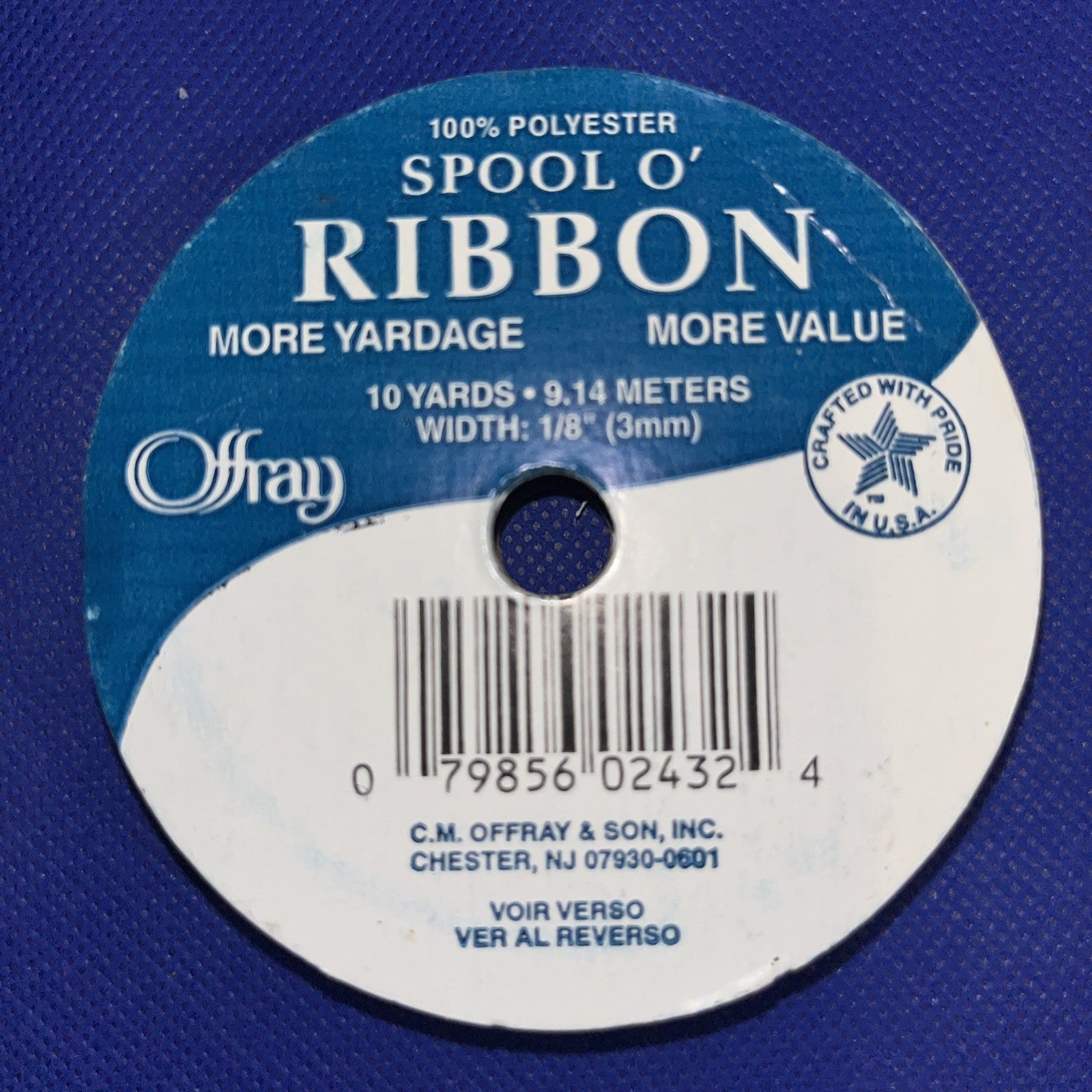 Vintage Offray maroon 7/8” Wide x 21 ft Ribbon on 1" Wide x 3" Round Spool