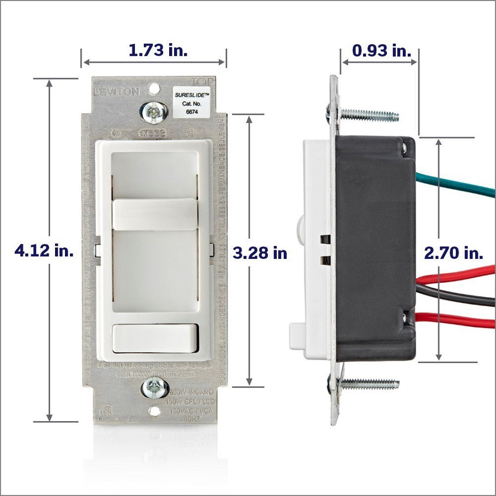 Leviton SureSlide Dimmer Switch Dimmable LED/ Halogen/Incandescent Bulb 6674-P0T