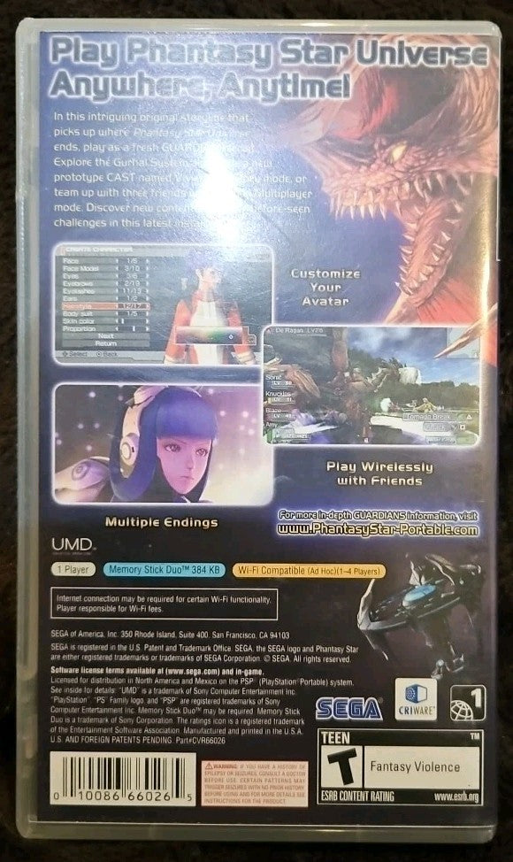 Phantasy Star Portable (Sony PSP, 2009) No Game.case. Box Art. Manual