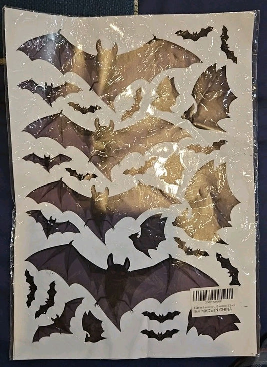 Halloween Decorations Stickers 4 Sheets 14" X 10" Bats Spiders Webs