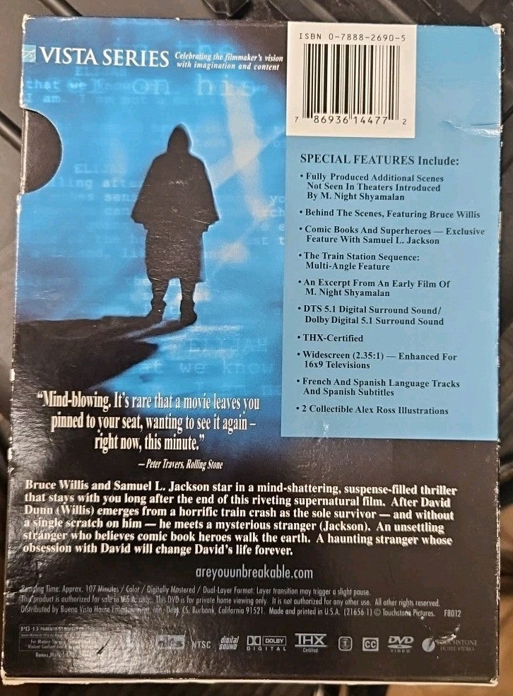 Unbreakable (DVD, 2001, 2-Disc Set, Vista Series) Tested. No Scratches