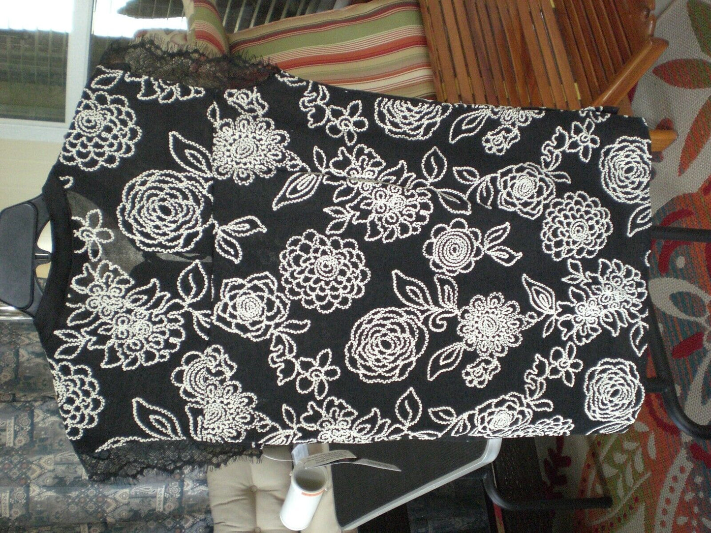 LuLaRoe NWT Elegant Grace Top Shirt Blouse Black with White Floral and Lace