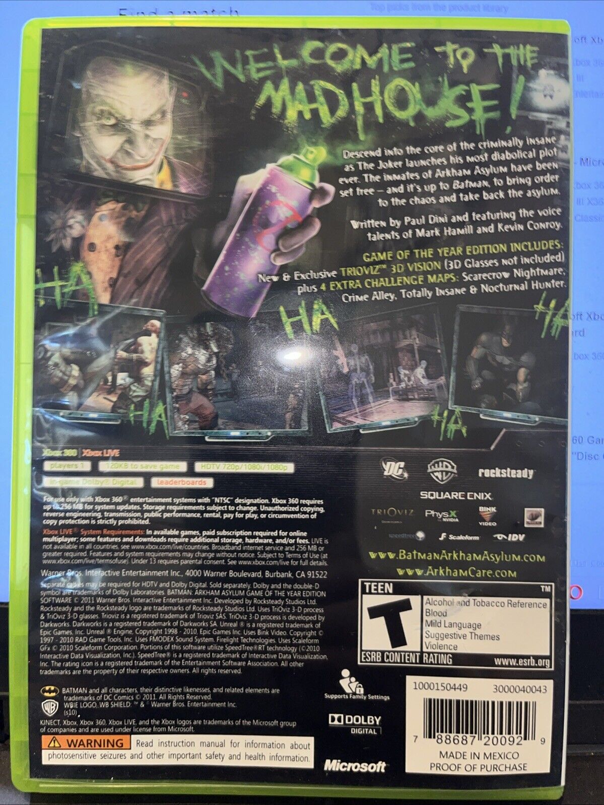 Batman: Arkham Asylum: Game of the Year - Xbox 360. Tested. No Scratches.