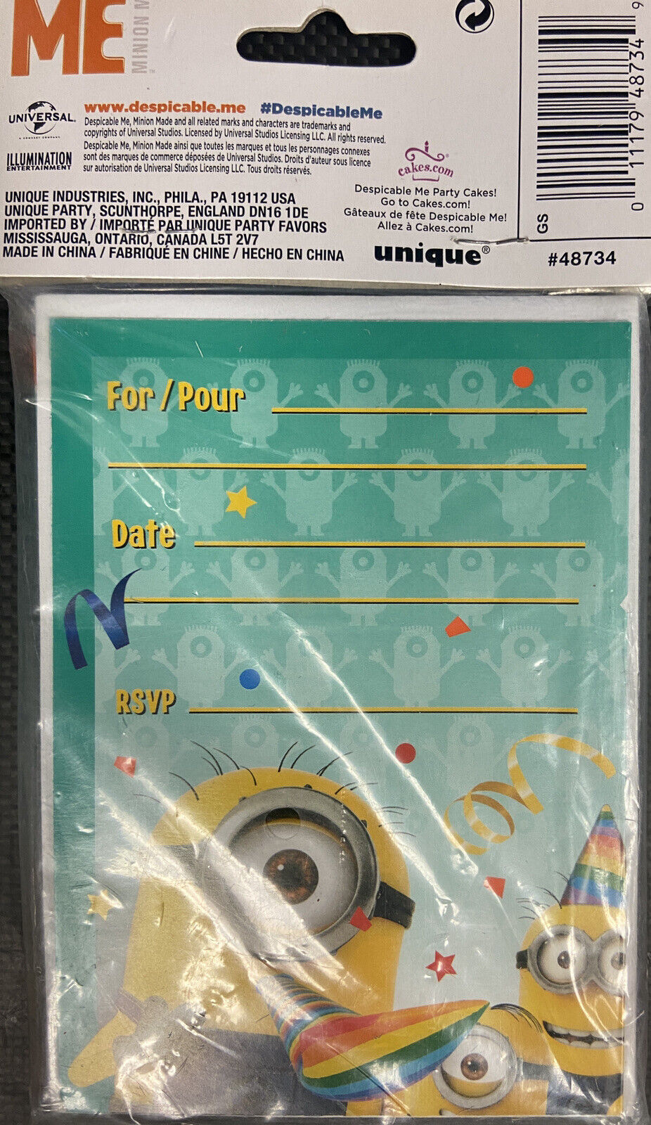 Despicable Me Minion Made Birthday Party Invitations 8 Count