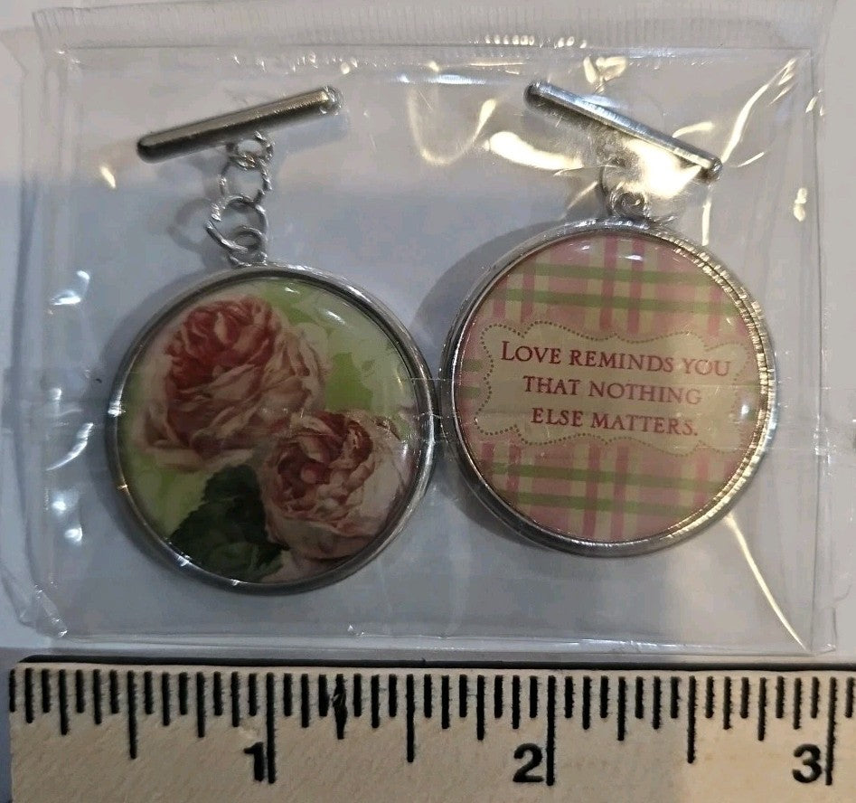 Serenity, Beauty, Love + Eiffel Tower/Roses Pendants (1.25" each)