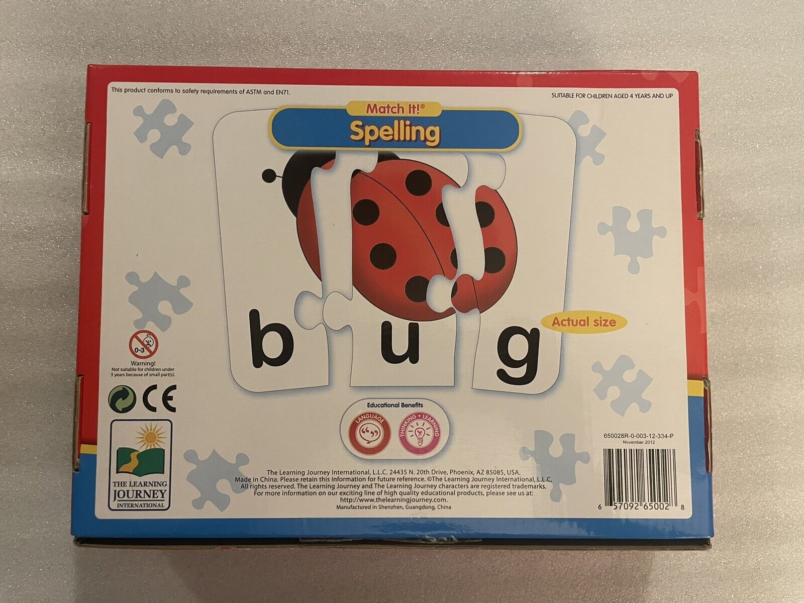 Match It! SPELLING  Puzzle Game 20 Self-Correcting 3 & 4 Letter Words Ages 4+