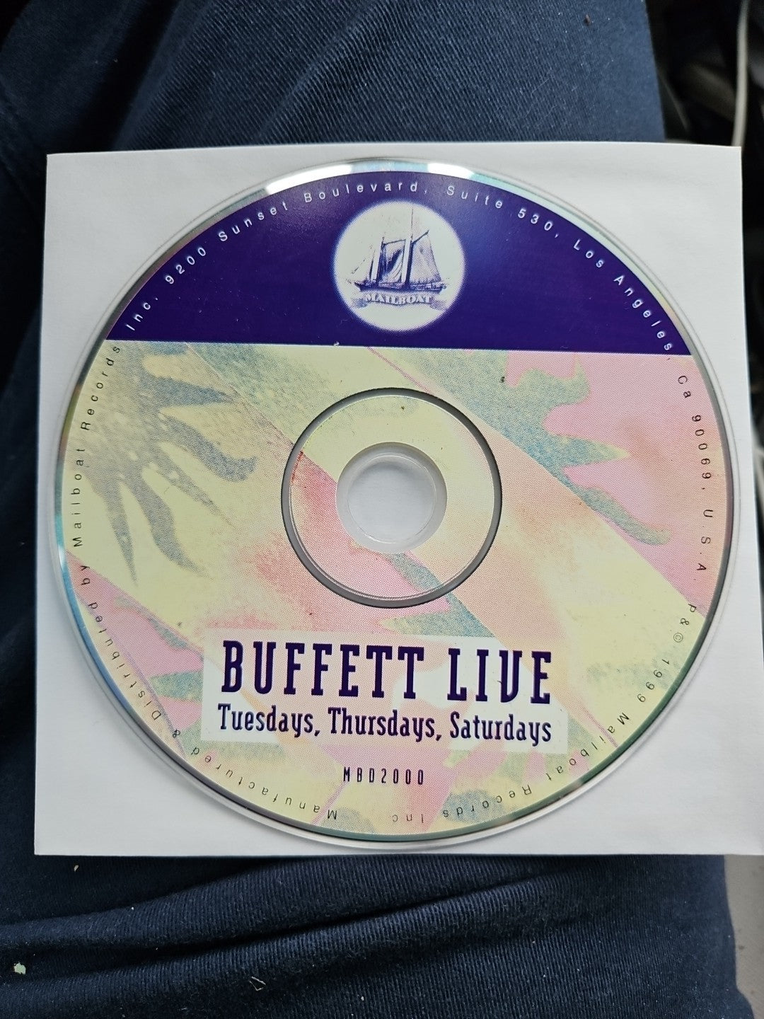 Live: Tuesday/Thursday/Saturday by Buffett, Jimmy (CD, 1999) Tested. Disc Only.