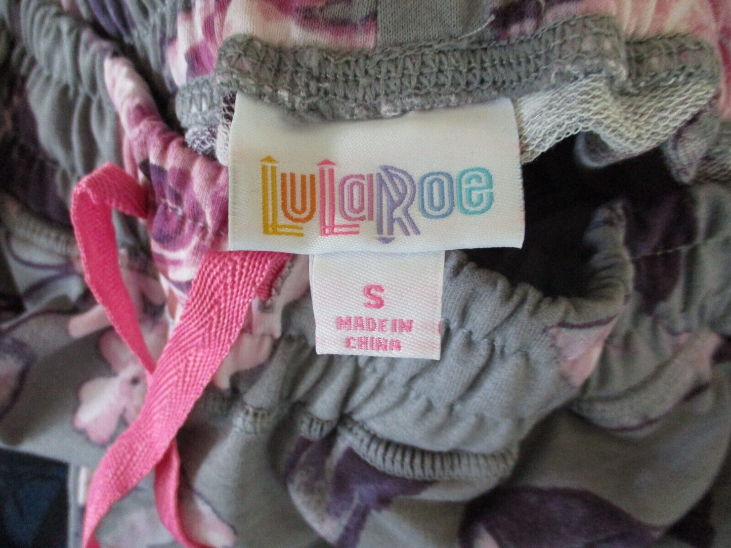 LuLaRoe Jax Small NWOT Gray Pink Floral & Pink Stipe on legs Joggers Sweatpants