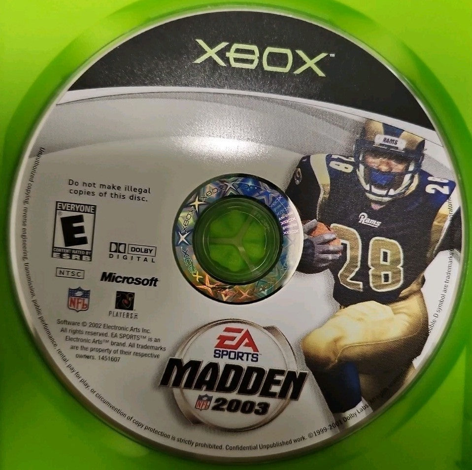 Madden NFL 2003 (Xbox) Tested. No Scratches. New Case