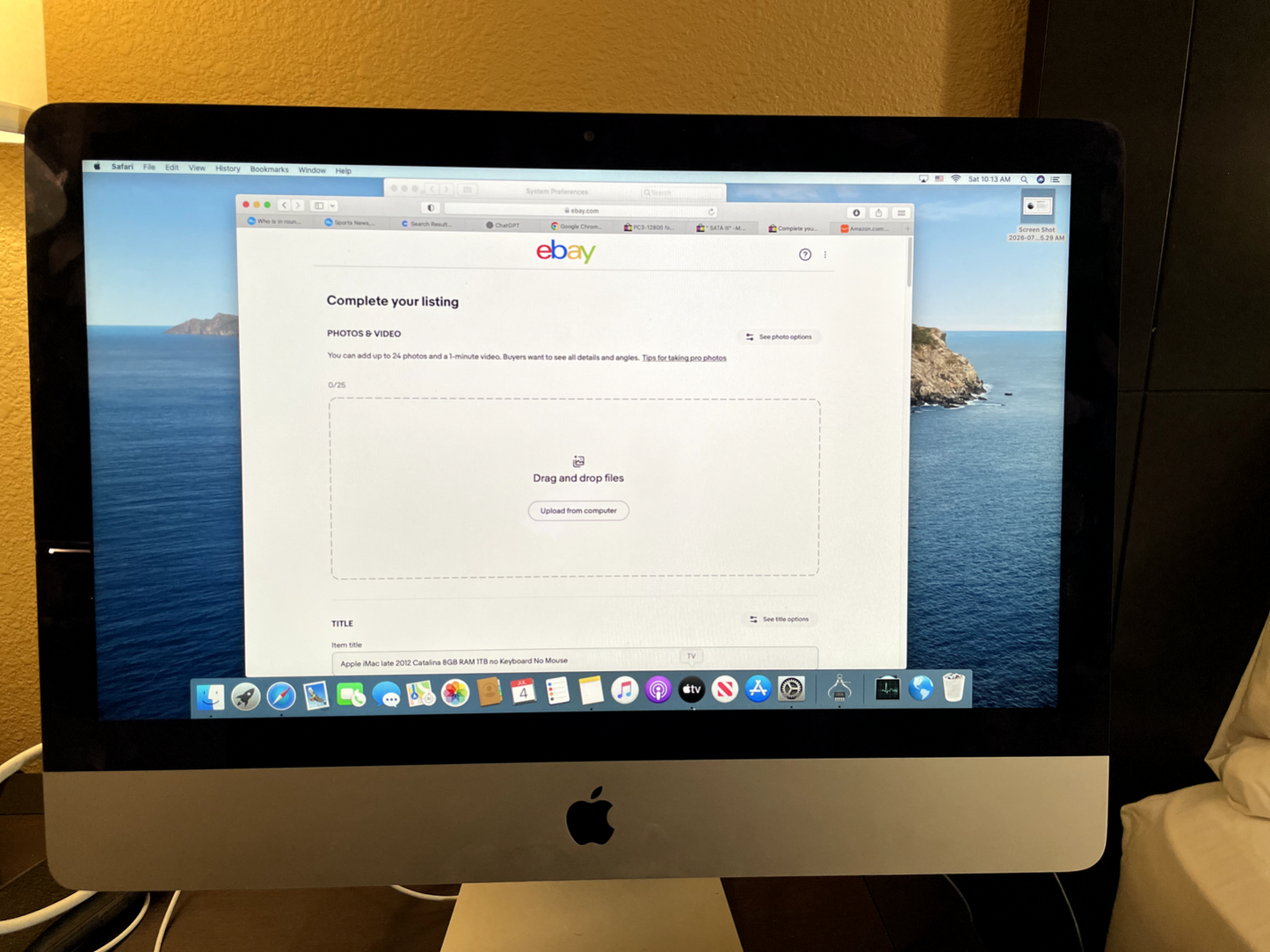 Apple iMac late 2012 Catalina 8GB RAM 1TB Nvidia GT-640M no Keyboard No Mouse
