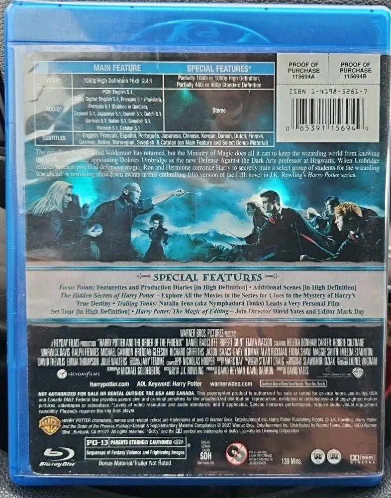 Harry Potter and the Order of the Phoenix (Blu-ray, 2007) Sealed