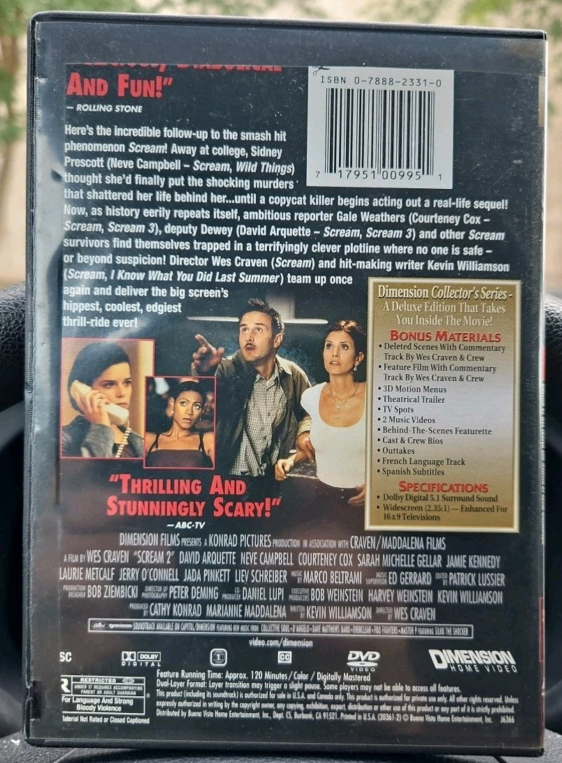 Scream 2 (DVD, 2001, Dimension Collectors Series)