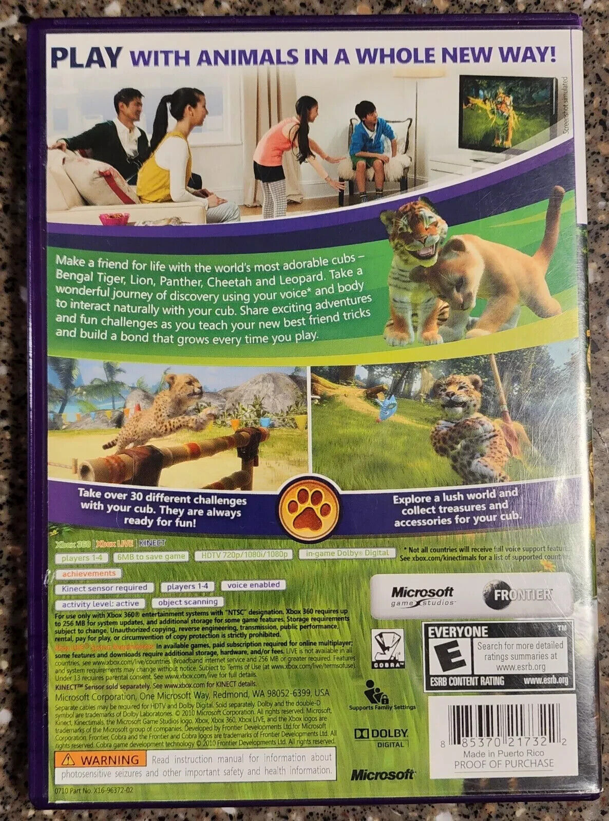 Kinectimals  - Xbox 360  - REQUIRES KINECT. CIB.  Some Artwork Wear. Tested.