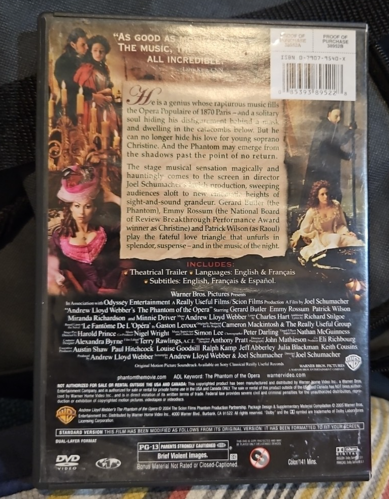 Andrew Lloyd Webbers The Phantom of the Opera (DVD) tested. No Scratches