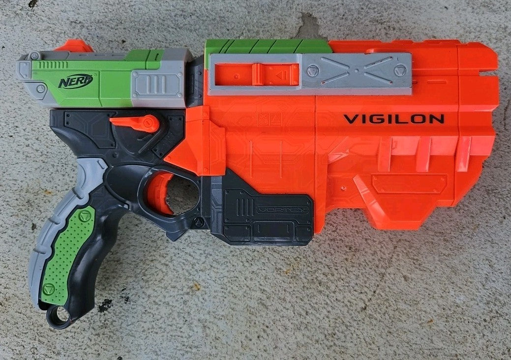 NERF Vortex Vigilon Disc Blaster Gun Tested & In Working Condition