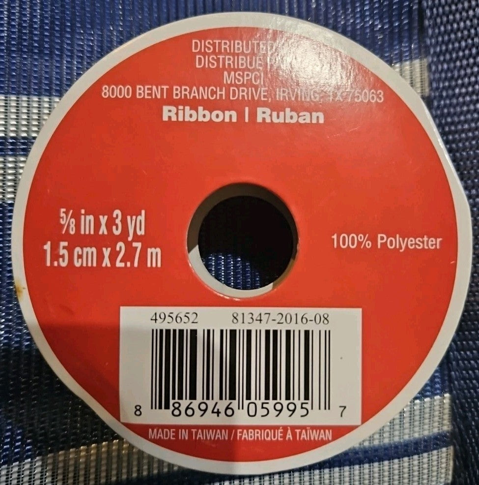 Valentine's Day White & Red Hearts Ribbon 5/8" x 36"