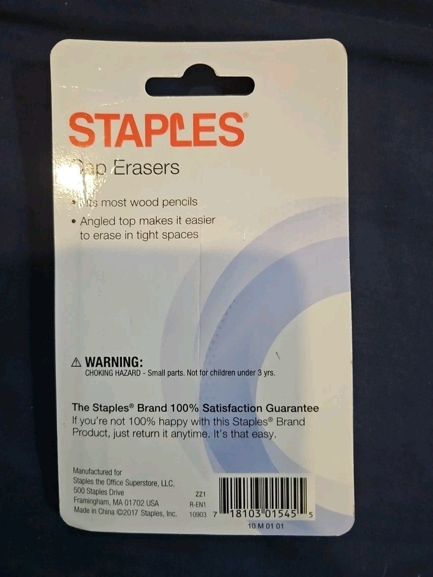Staples Pencil Cap Erasers Fits Most Wood Pencils Red