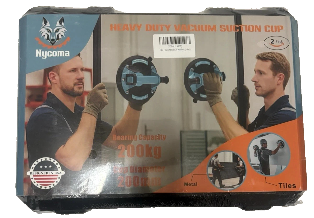 Nycoma Heavy Duty Vacuum Suction Cup 2 Pack 200kg Glass Tile Metal Lifter 200mm