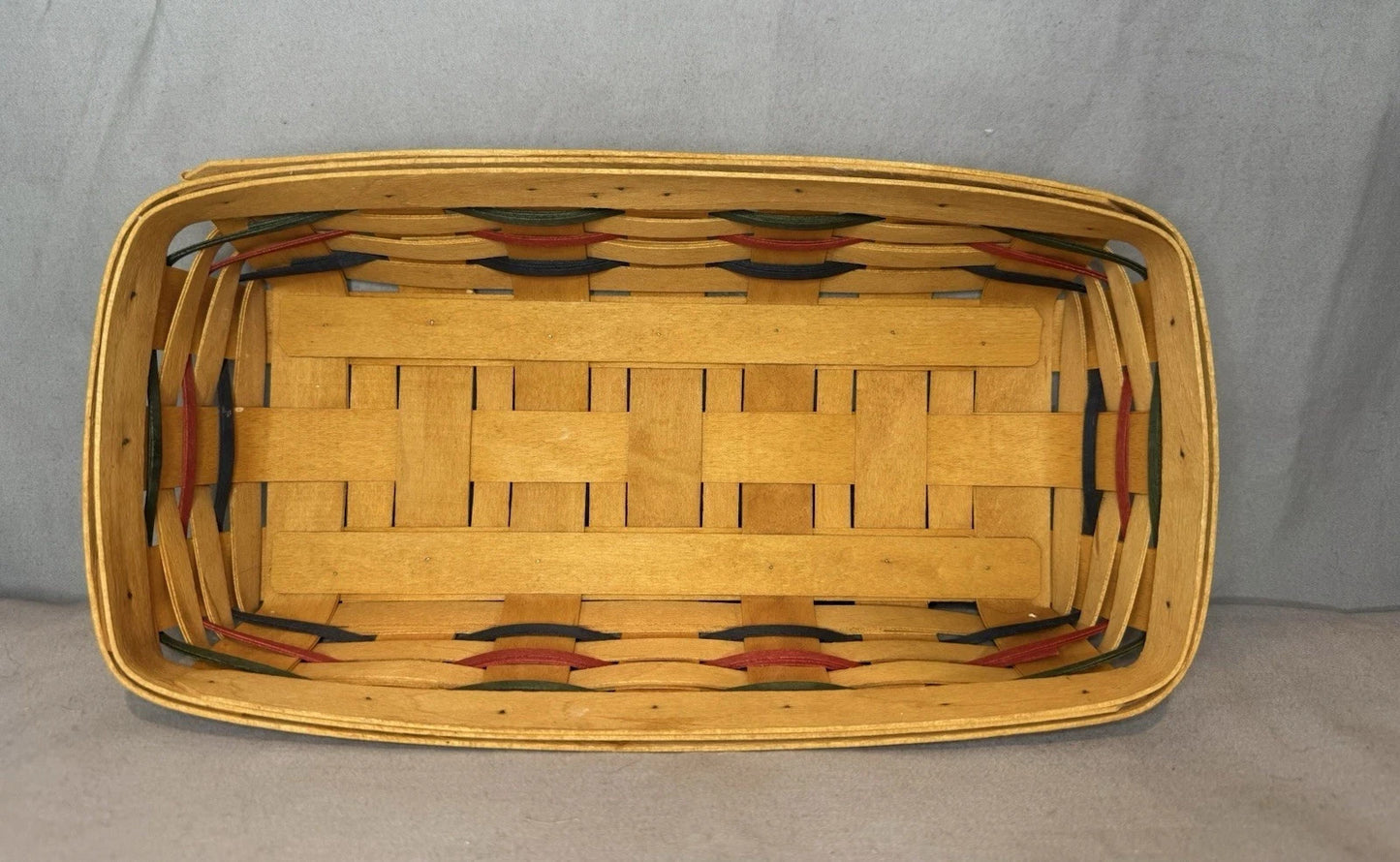 1999 Longaberger Cracker Basket Woven Red Green Blue + Green & Awning Liners