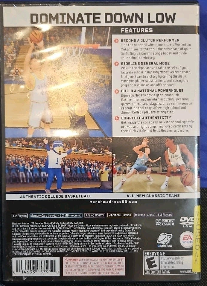 NCAA March Madness 08 (Sony PlayStation 2, 2007) Tested. Original Case. CIB