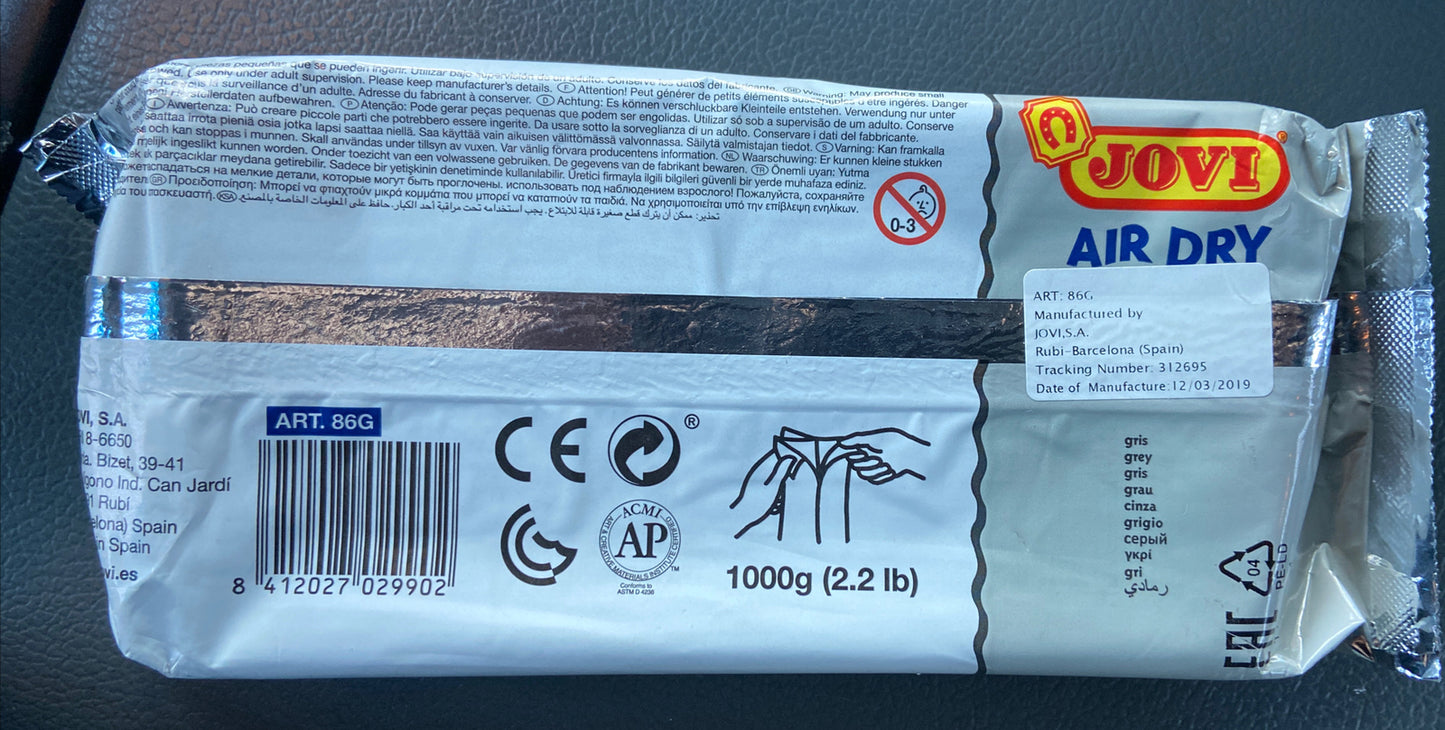 1Kg 2.2lbs Jovi Air Dry Grey Modeling Clay