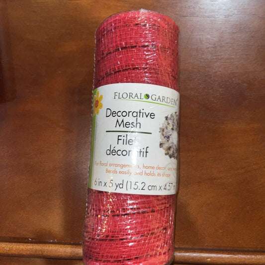 Floral Garden Red  Decorative Mesh 6"x5yd-BRAND NEW