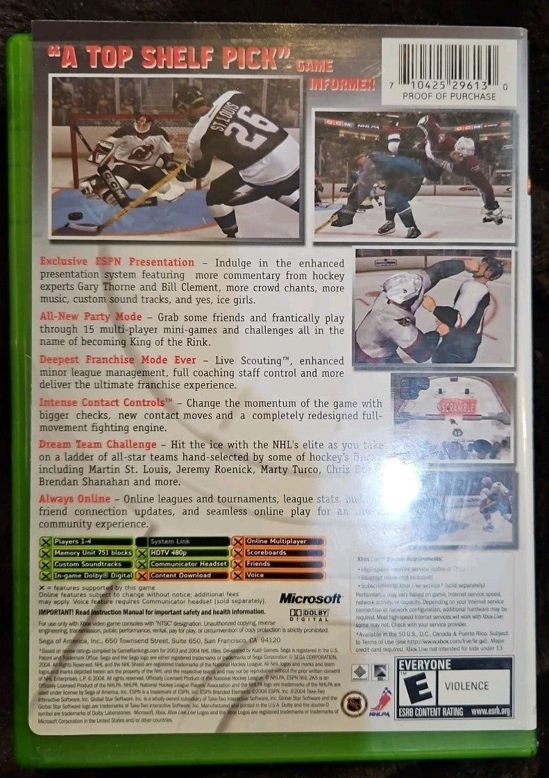 Espn NHL 2K5 - Microsoft Xbox. Tested. No Scratches. New Case.